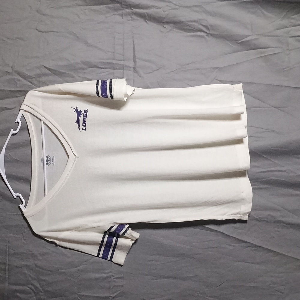 Rivalry Threads White V-Neck Tee with Purple Accents